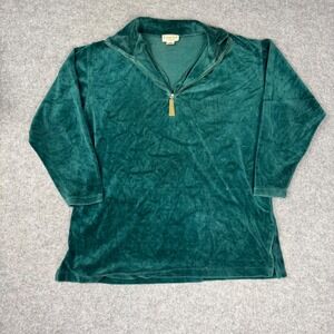 Essential Elements Mens Velour Quarter Zip Pullover Forest Green Size M Vintage